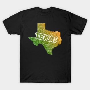 Colorful mandala art map of Texas with text in green and orange T-Shirt